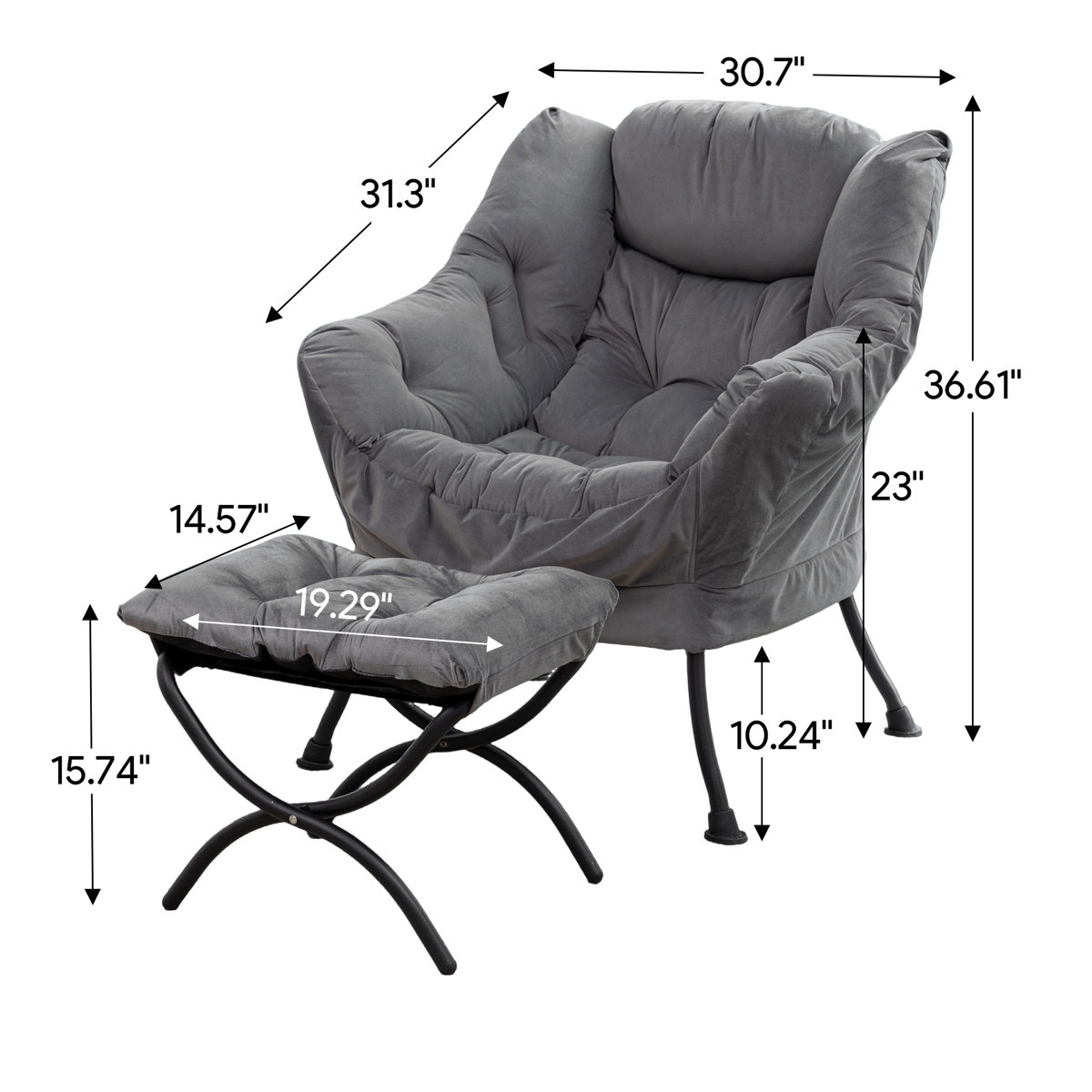 Upholstered Lazy Chair with Ottoman,Modern Comfy Lounge Sofa Chair with Armrest and a Side Pocket